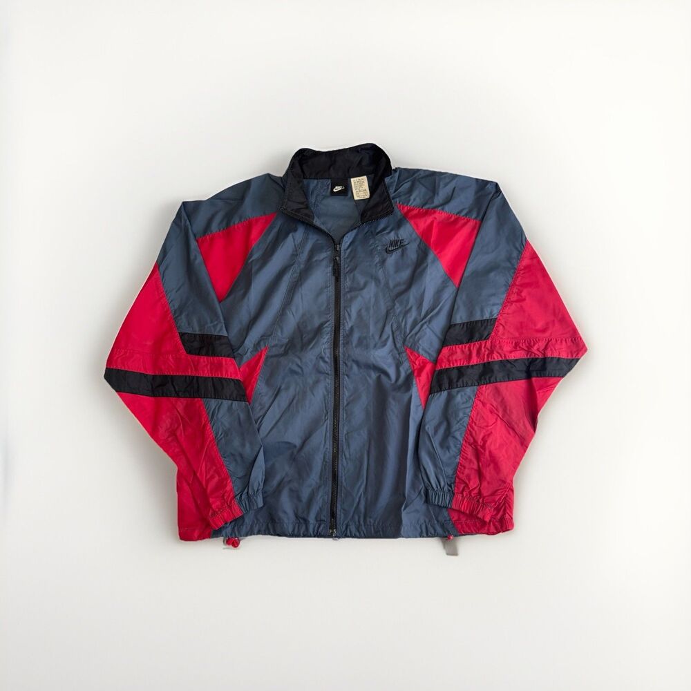 Vintage 90s Nike Men's Navy Blue Maroon Full Zip Windbreaker Jacket Sz Large Y2K